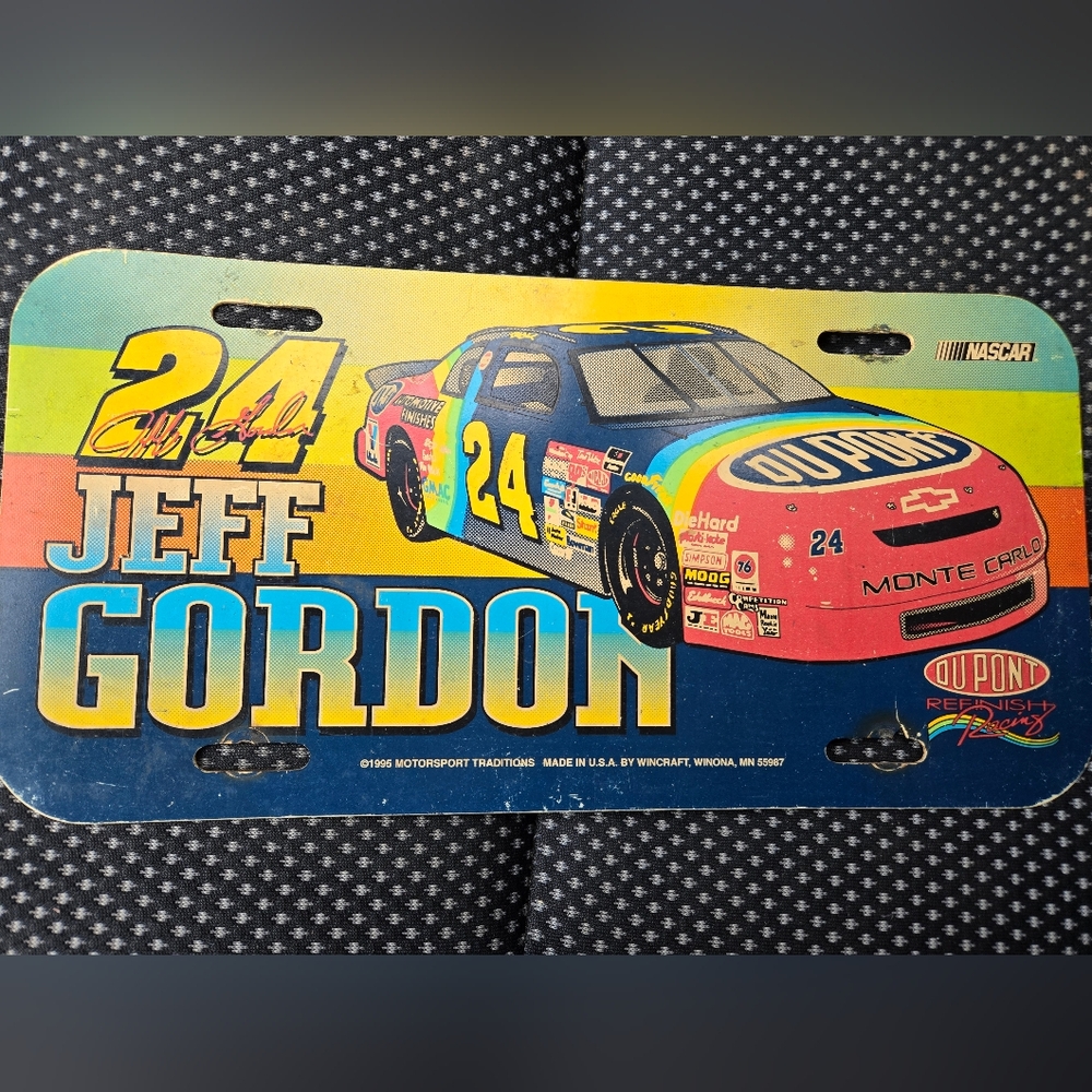 Plaque d'immatriculation vintage 1995 plastique #24 JEFF GORDON Du Pont Racing